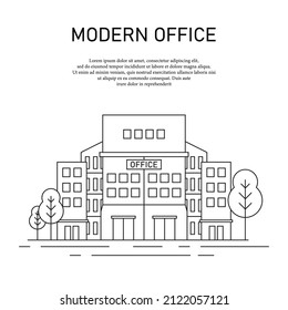 Vector illustration of modern office building in outlined style. Suitable for design element of business and workspace. Office background template.