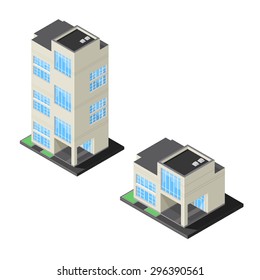A vector illustration of a modern office building. Isometric office building illustration Icon. Contemporary business corporation offices.