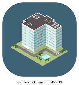 A vector illustration of a modern office building. Isometric office icon. state of the art workplace icons.