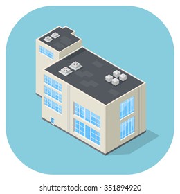 A vector illustration of a modern office building.  Isometric office icon.  Offices and workplace icons.