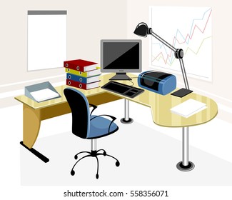 Vector illustration of a modern office workplace 