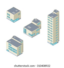 A vector illustration of modern offices.
Isometric modern offices icon illustration.
New corporate and financial office work place set.