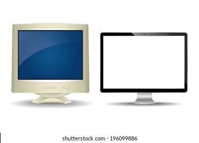 Vector Illustration Of Modern And Old Monitor On A White Background