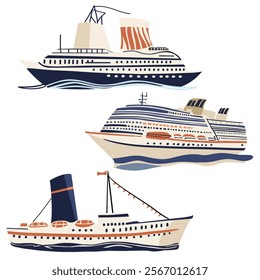 Vector illustration of modern and old ships