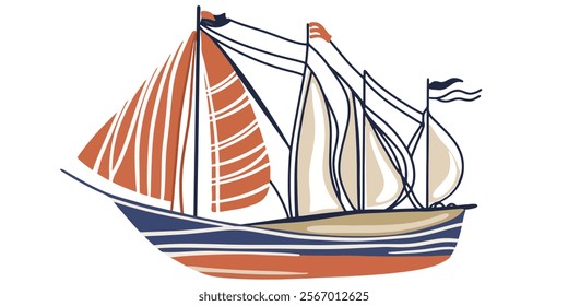 Vector illustration of modern and old ships