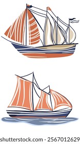 Vector illustration of modern and old ships