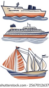 Vector illustration of modern and old ships