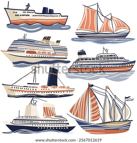 Vector illustration of modern and old ships