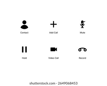 Vector illustration of modern phone call icons set for mobile apps, contact interface, and UI UX communication buttons isolated on white background