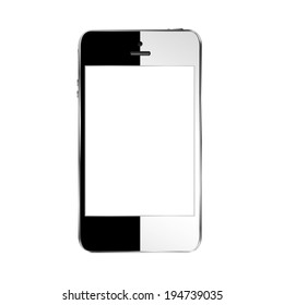 vector illustration of a modern phone is half black and white