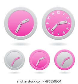 Vector Illustration of Modern Pink Clocks Isolated on a White Background