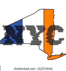 Vector illustration of a modern printing house for print design of a T-shirt. Map of the State of New York.