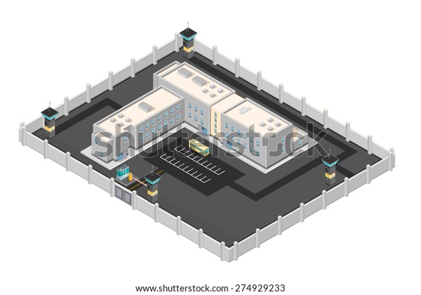 Vector Illustration Modern Prison Penitentiary Isometric