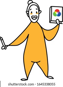 
 Ilustración vectorial. profesión moderna, diseñador gráfico. Profesión del futuro. Carácter lineal con atributos de un diseñador gráfico.