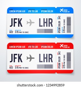 vector illustration modern, realistic airline ticket design with flight time, destination and passenger name. Airplane tickets. Boarding pass template set.