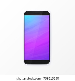 Vector illustration. Modern realistic black smartphone with a wide color display. Front view of mobile phone device mockup