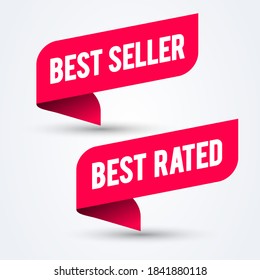 Vector Illustration Modern Red Banner Set With Text Best Seller And Rated.