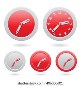 Vector Illustration of Modern Red Clocks Isolated on a White Background