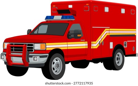 Vector illustration of a modern, red fire department ambulance emergency vehicle