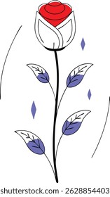 Vector illustration of a modern rose with leaves and geometric decorative elements