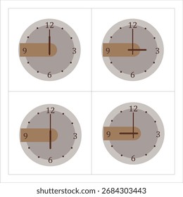 Ilustración vectorial de un moderno reloj de pared redondo con agujas claras de hora y minuto. Perfecto para infografías, pósters, presentaciones, íconos de App, Plantillas de tiempo y decoración gráfica.