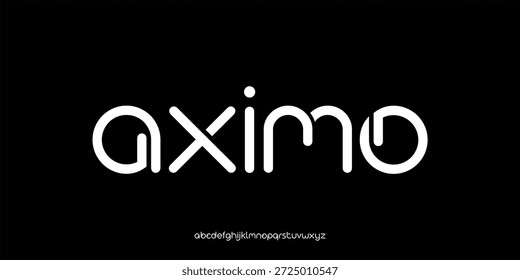 Ilustración vectorial de una tipografía moderna de estilo sans-serif con Formas redondeadas, trazos monolineales limpios y curvas suaves.