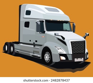 Vector Illustration of a Modern Semi Truck on Orange Background - High Quality Vehicle Graphic