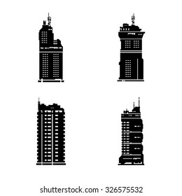 A vector illustration of modern silhouette buildings.
Office Building Silhouette icon illustrations.
Tall modern office buildings or apartments Icon set.