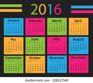 Vector illustration of a modern and simple calendar 2016