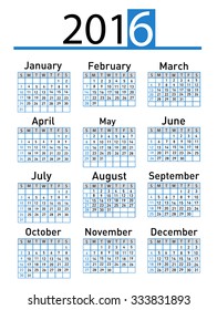 Vector illustration of a modern and simple calendar 2016