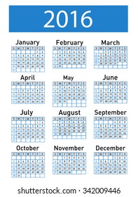 Vector illustration of a modern and simple calendar 2016