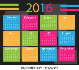 Vector illustration of a modern and simple calendar 2016