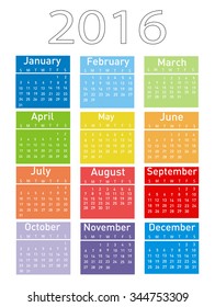 Vector illustration of a modern and simple calendar 2016