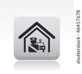 Vector illustration of modern single icon depicting a police barracks and police car