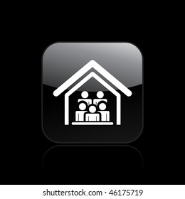 Vector illustration of modern single icon depicting many people in a house