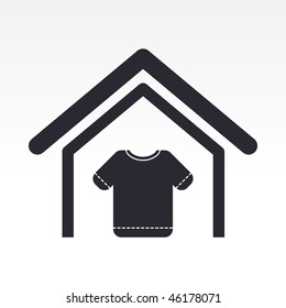 Vector illustration of modern single icon depicting a house with the symbol clothing