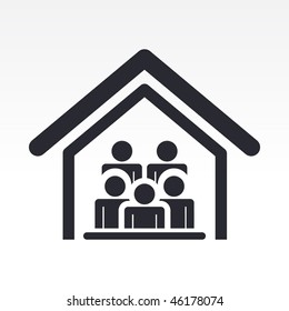 Vector illustration of modern single icon depicting many people in a house