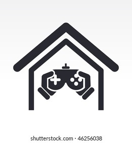 Vector illustration of modern single icon depicting a video games playing at home