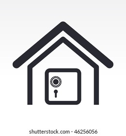 Vector illustration of modern single icon depicting a safe in a house