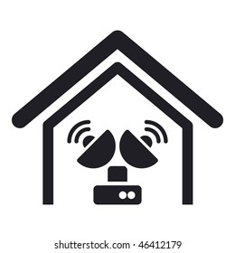 Vector illustration of modern single icon depicting an antenna in a house