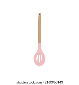 vector illustration, modern slotted spatula with pink tip, flat cartoon design style.