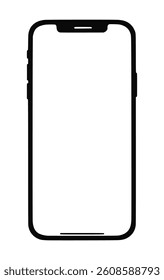 Vector illustration of a modern smartphone with a blank screen, isolated png transparent background. Realistic png three-dimensional, ideal for mobile app mockups, UI design, and tech presentations.	
