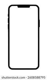 Vector illustration of a modern smartphone with a blank screen, isolated png transparent background. Realistic png three-dimensional, ideal for mobile app mockups, UI design, and tech presentations.	
