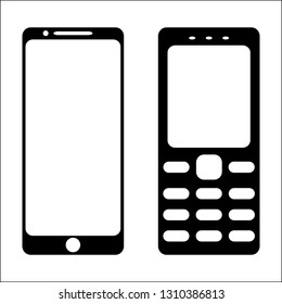 The vector illustration of the modern smartphone  and rare phone isolated on the white background