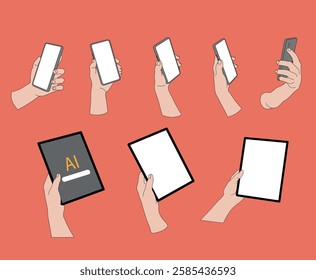 Vector illustration of a modern smartphone and tablet with a blank screen for showcasing your app, website, or design.  Perfect for mockups and presentations. vector format for easy customization.