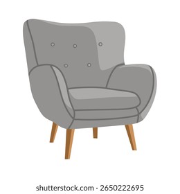 Vector illustration of a modern sofa armchair with wooden legs. Minimalist furniture design perfect for interior decor, home layout, catalogs, or design presentations.