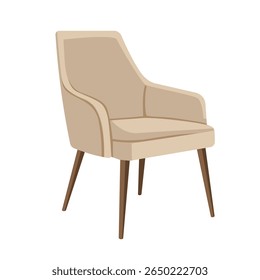 Vector illustration of a modern sofa armchair with wooden legs. Minimalist furniture design perfect for interior decor, home layout, catalogs, or design presentations.