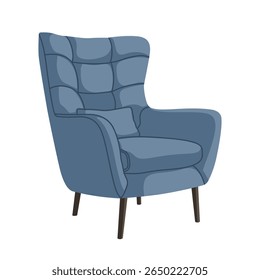 Vector illustration of a modern sofa armchair with wooden legs. Minimalist furniture design perfect for interior decor, home layout, catalogs, or design presentations.