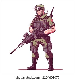 Vector illustration of modern soldier, comics art