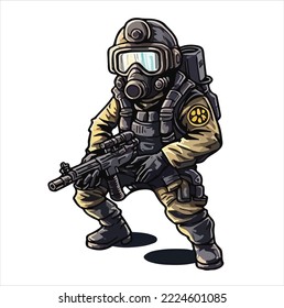 Vector illustration of modern soldier, comics art